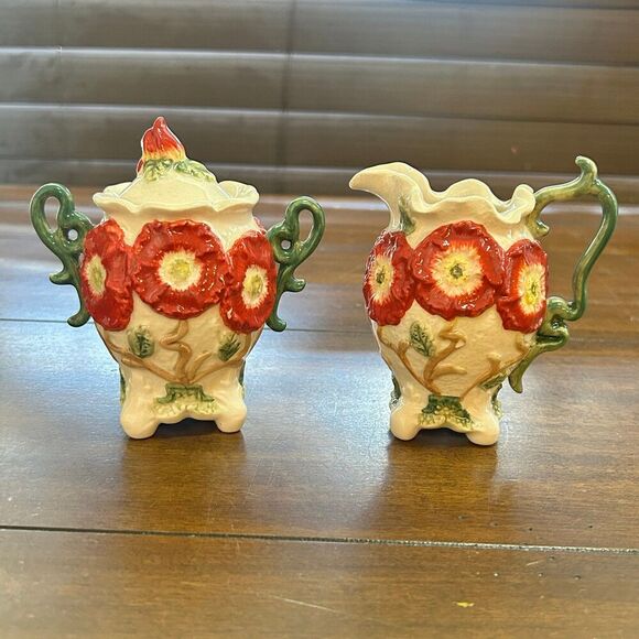 Kaldun & Bogle Red Poppies Ceramic Cream And Sugar, Vintage Discontinued 1990s - Picture 1 of 9